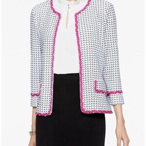 Misook Chain Trim Jacket Knit Jacket Black White Pink Size XL